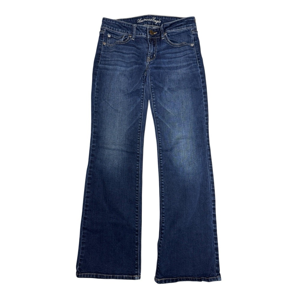 American Eagle Favorite Boyfriend Jeans Size 6  Stretch Dark Wash 30 x 31 Low Ri